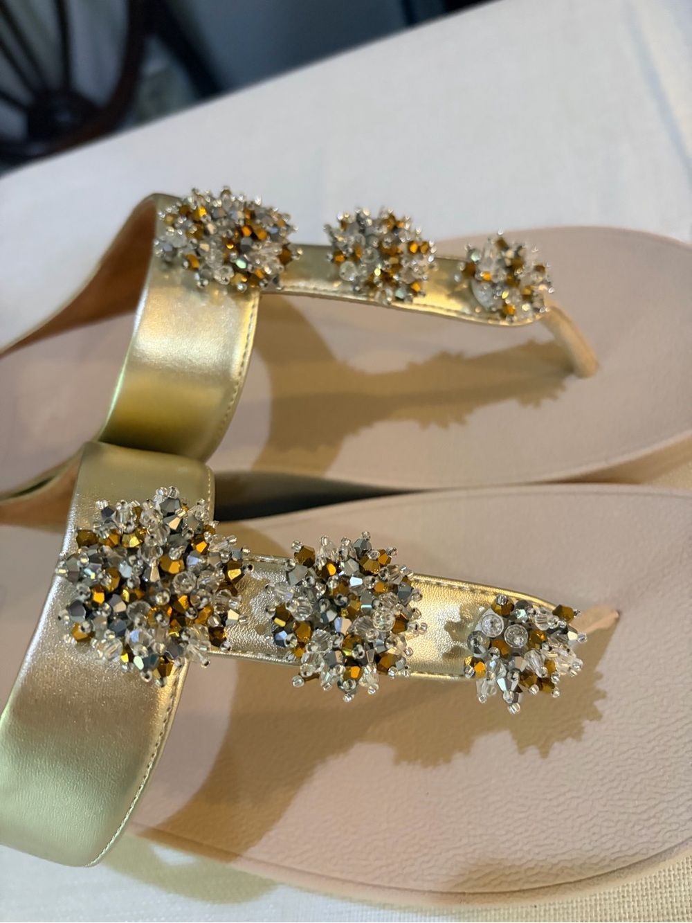 Fitflop Gold Crystal Embellished Thong Sandals